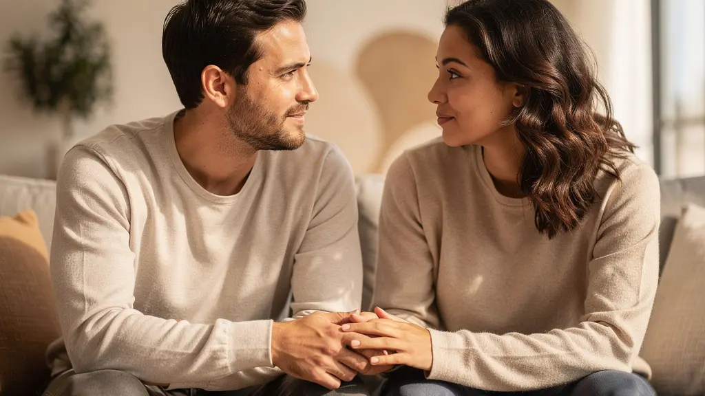 Couple en conversation intime partageant un moment de connexion émotionnelle