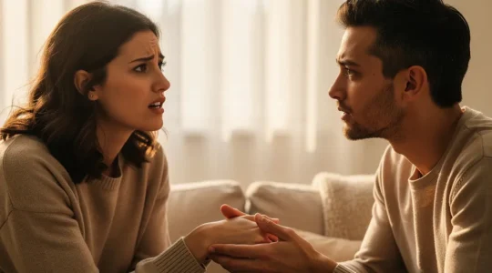 Couple en conversation intime, l'un écoutant attentivement l'autre avec empathie