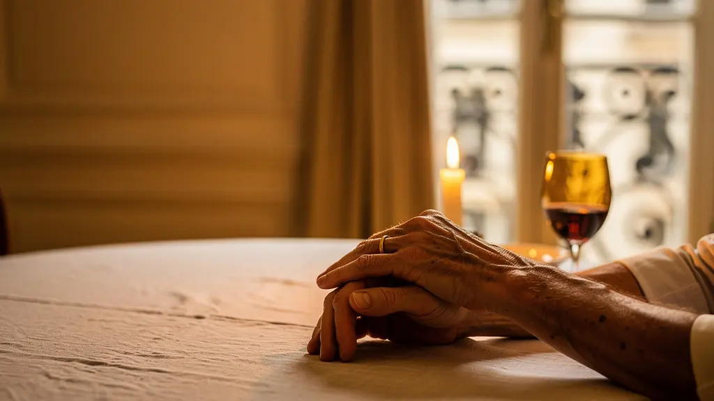 Couple mature partageant un moment de complicité intime dans une lumière tamisée, symbolisant la redécouverte du désir après des années de vie commune