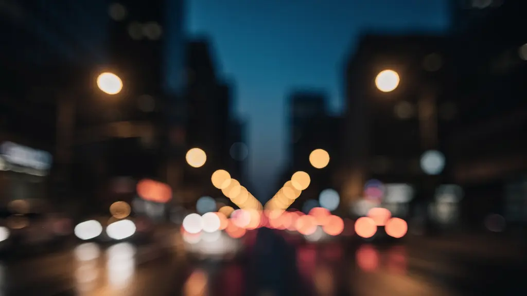 Vue subjective floue et artistique d'une rue nocturne, évoquant le mystère et l'excitation d'une destination inconnue, style cinématographique.