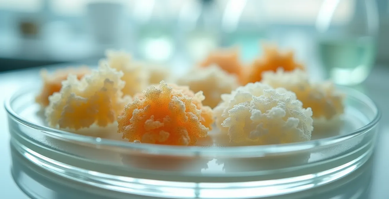 Représentation microscopique de l'équilibre entre lactobacilles et candida dans l'intestin