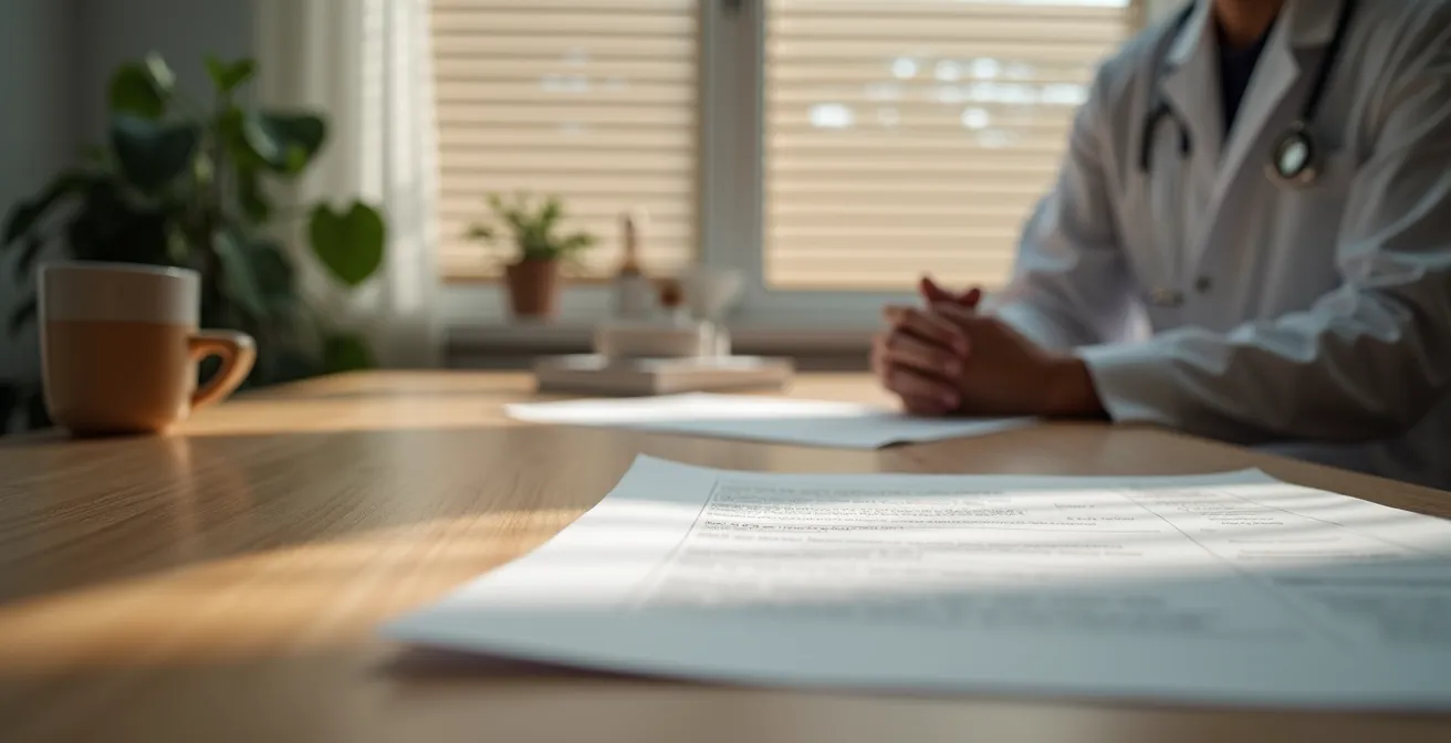 Personne consultant des résultats médicaux sur une table