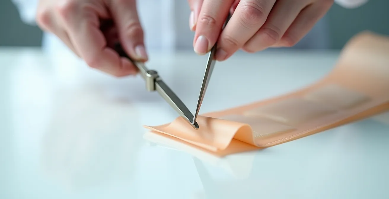 Démonstration visuelle des étapes de découpe d'un préservatif pour créer une digue dentaire